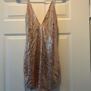 PrettyLittleThing Rose Gold Sequin Dress Brand New Backless Mini